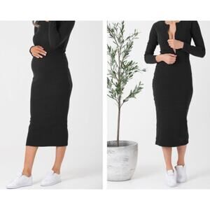 Legoe Heritage Ribbed Zipper Front Body Con Dress | Navy Blue | Size 1/US Medium